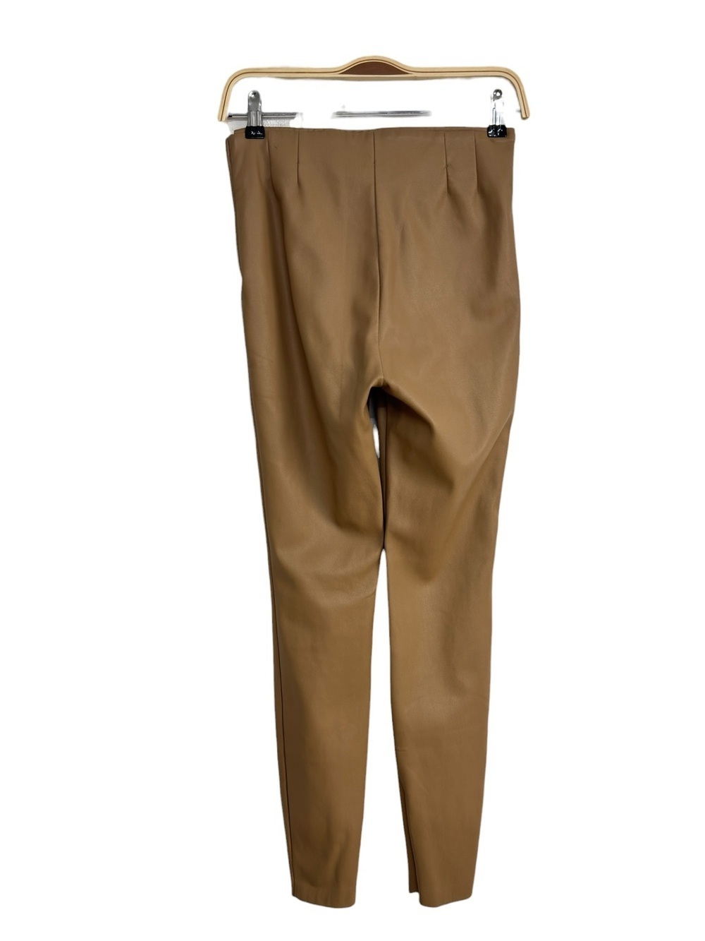 ZARA Camel Faux Leather Leggings Pants Mid Waist Slim Stretch Women Small Size S - Picture 3 of 9